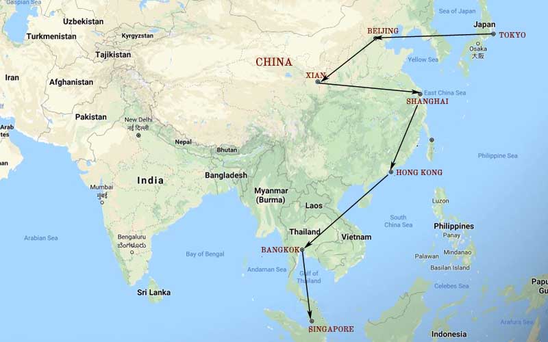 Orient Extravagance Route Map, Southeast Asia Tours