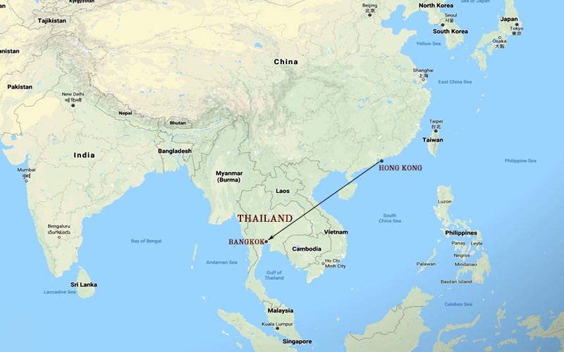 route map, Bangkok Hong Kong packageTour Route