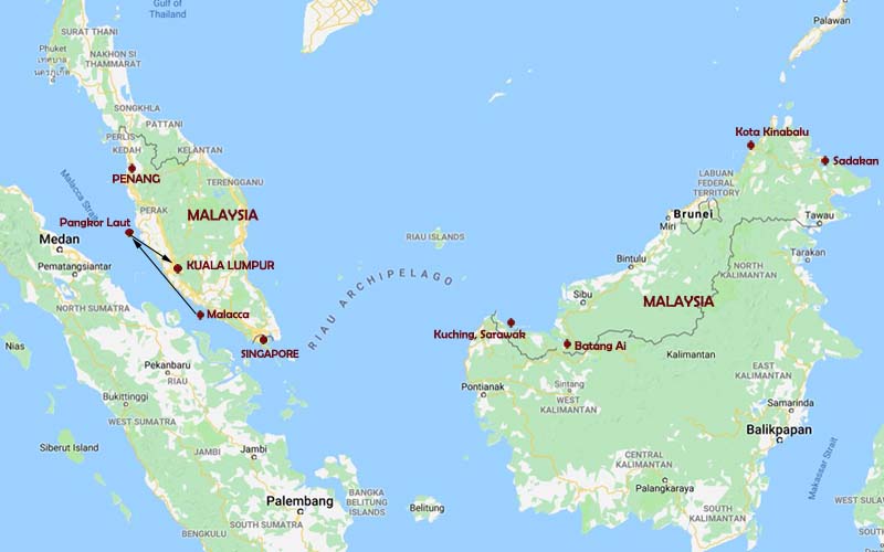 Route Map, Luxury Malaysia Honeymoon Vacation by Explorient
