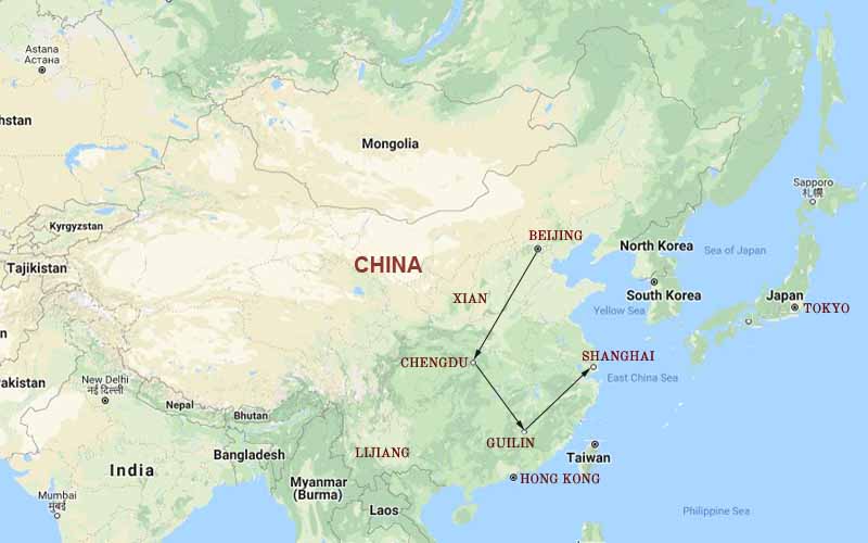 Private China Family Tour Map