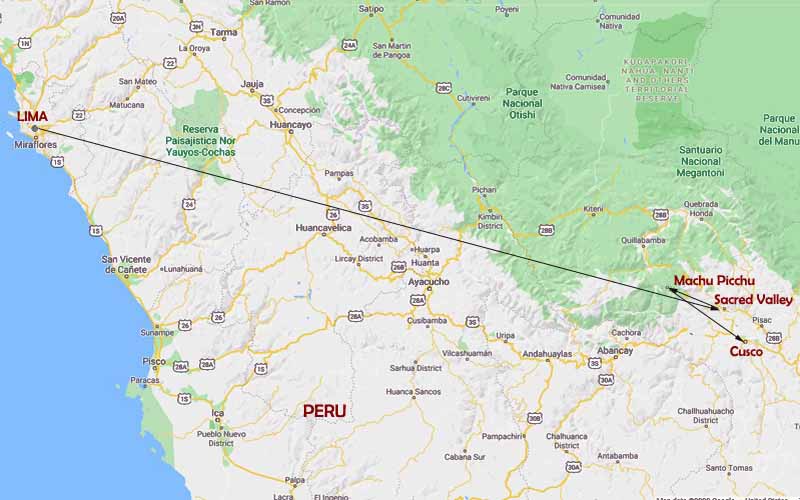 Route Map, private Peru tours and luxury Peru vacation package
