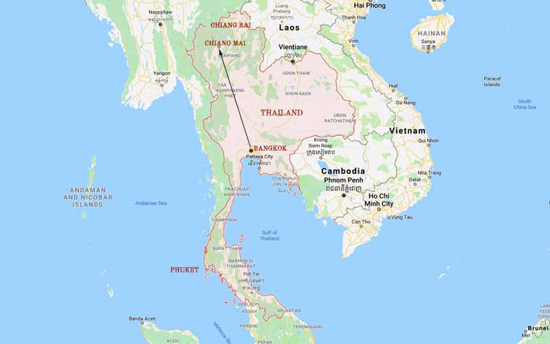 Route Map, Thailand Luxury Travel Package - Chiang Mai & Bangkok