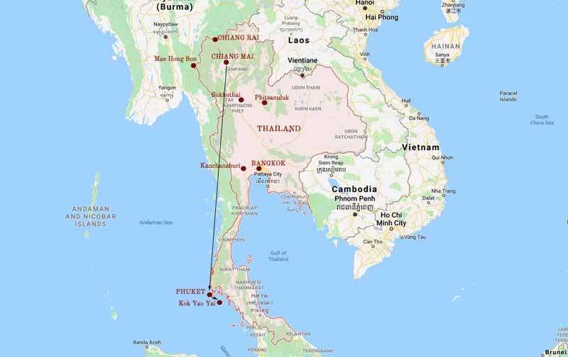 Route Map, Thailand Honeymoons and Romantic Vacation