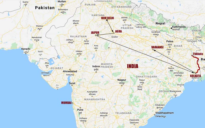India Tour Map, Ganges River Cruise and India Luxury Travel