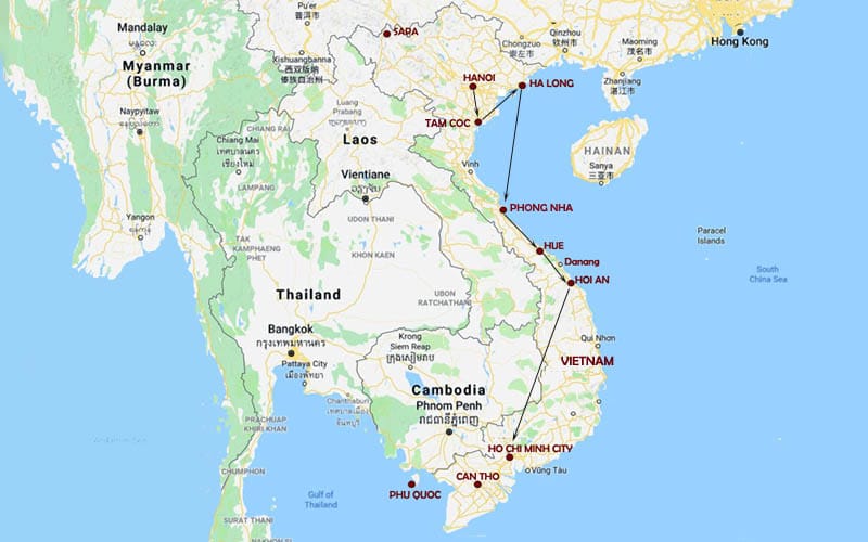 Map, Vietnam Family Tour and adventure travel package