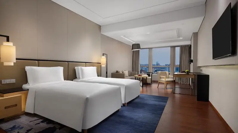 Pristine room at New World Beijing, a deluxe hotel a short walk from Qianmen Pedestrian Street