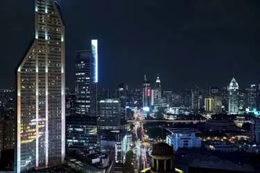 Night view of central Shanghai showcasing modern high-rise architecture