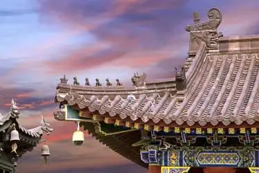 Intricately detailed temple roof reflecting Xi’an’s ancient architectural heritage