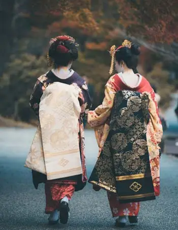 Women dressed in formal kimono showcasing traditional Japanese attire