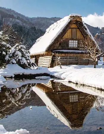 Winter scene in Shirakawa-go, a UNESCO World Heritage village on Japan heritage journey