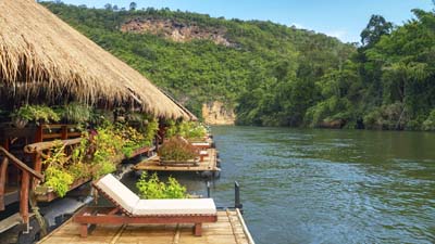 Jungle Rafts River Kwai, a rustic floating lodge designed for families vacationing in Thailand