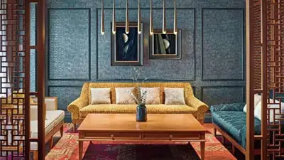 Elegant guest lounge at Grand Mercure Hanoi, featuring refined Vietnamese-inspired design, plush seating, and a stylish interior in a conveniently located central Hanoi hotel.