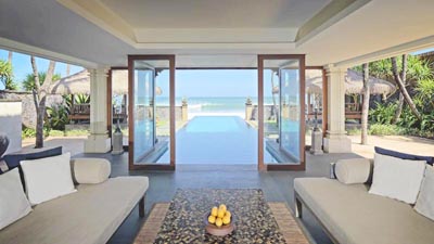Refined beachfront suite lounge at The Legian Seminyak showcasing premium Seminyak luxury accommodation