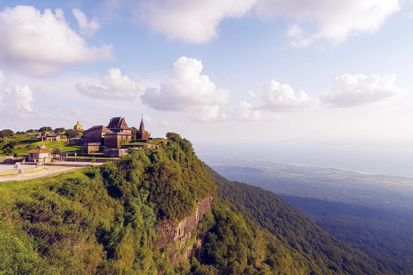Cliffside temple complex overlooking Bokor Mountain and the southern Cambodian coastline near Kep