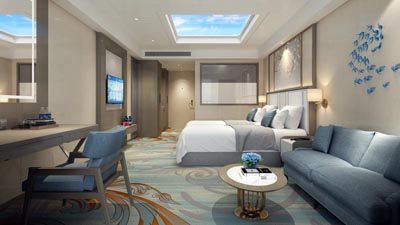 Guest room aboard the Victoria Sabrina Yangtze River cruise, offering modern luxury accommodation and river-view comfort.