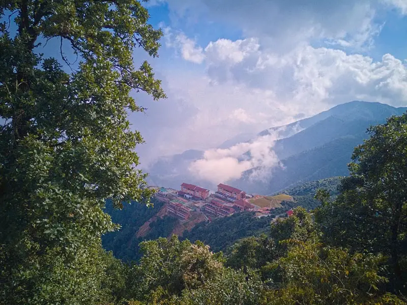 Mountain village near Nagarkot, Nepal, overlooking Himalayan ridgelines and cloud-covered valleys, a popular viewpoint for sunrise, trekking, and Everest-region panoramas.