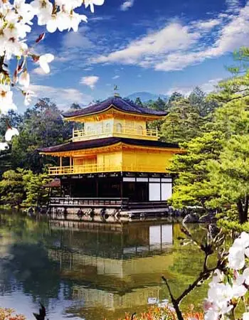 Kinkaku-ji Temple, one of Kyoto’s most famous landmarks, set beside a tranquil pond