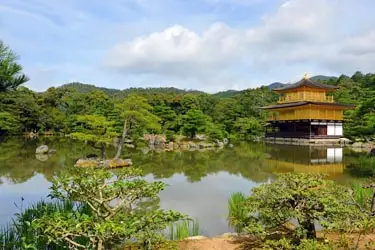 Kinkaku-ji Temple, one of Kyoto’s most famous landmarks, set beside a tranquil pond