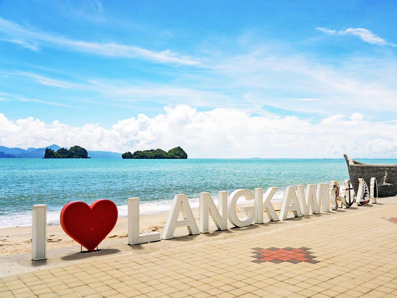 "I Love Langkawi" sign at Tanjung Rhu Beach, Langkawi Island, Malaysia