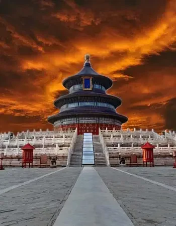 China_350-450_Temple-of-heaven Temple of Heaven in Beijing at sunset with dramatic sky and ornate imperial architecture.