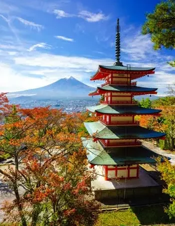 Mt. Fuji with Chureito Pagoda, Fujiyoshida, Japan Chureito Pagoda overlooking Mount Fuji in autumn, one of Japan’s most iconic scenic viewpoints