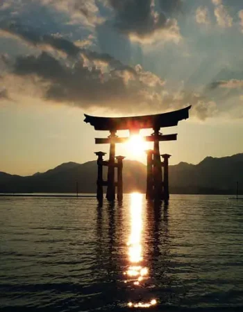 Japan_400-565_Miyajima-Island Itsukushima Shrine torii gate at dusk, a UNESCO World Heritage landmark on Miyajima